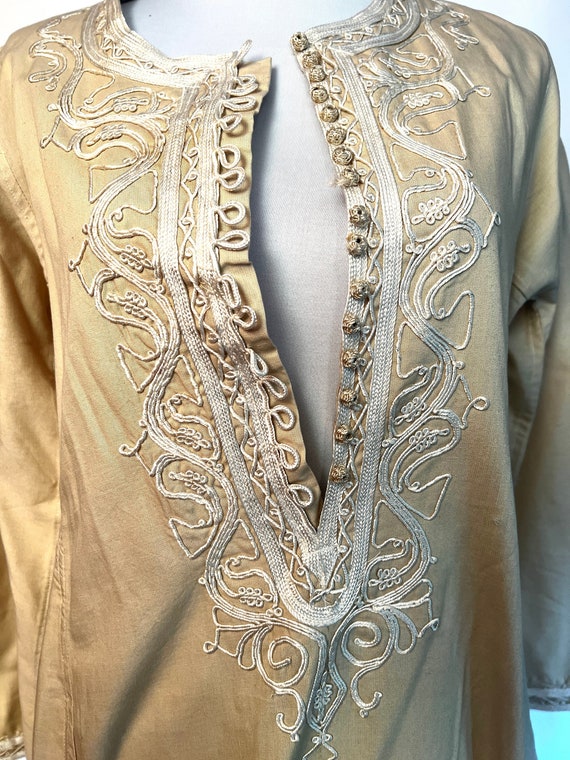 Embroidered Kaftan Dress Vintage 1980s Beige Cott… - image 1