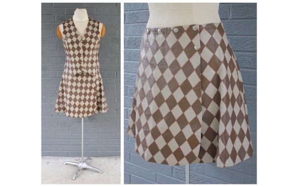 1960's Mod Carnaby Street Diamond Vest and Skirt S