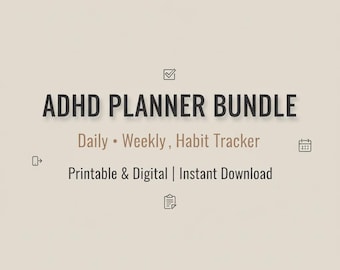 ADHD Planner Bundle Printable | Daily Weekly Habit Tracker | Digital Productivity Planner PDF | Undated ADHD Planner | Instant Download