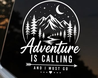 Adventure Is Calling Car Decal | Mountain Forest Vinyl Sticker | Outdoor Adventure Sticker | Car Window Decal | Camping Hiking Gift