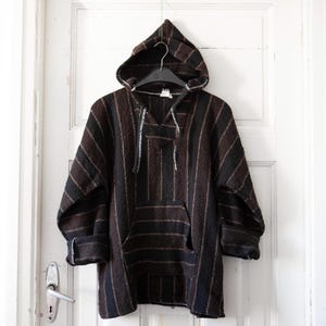 Vintage Striped Baja hoodie size L, Mexican Hoodie sweater, 90s Hippie Blanket hoodie, Surf Poncho anorak , Unisex pullover Baja