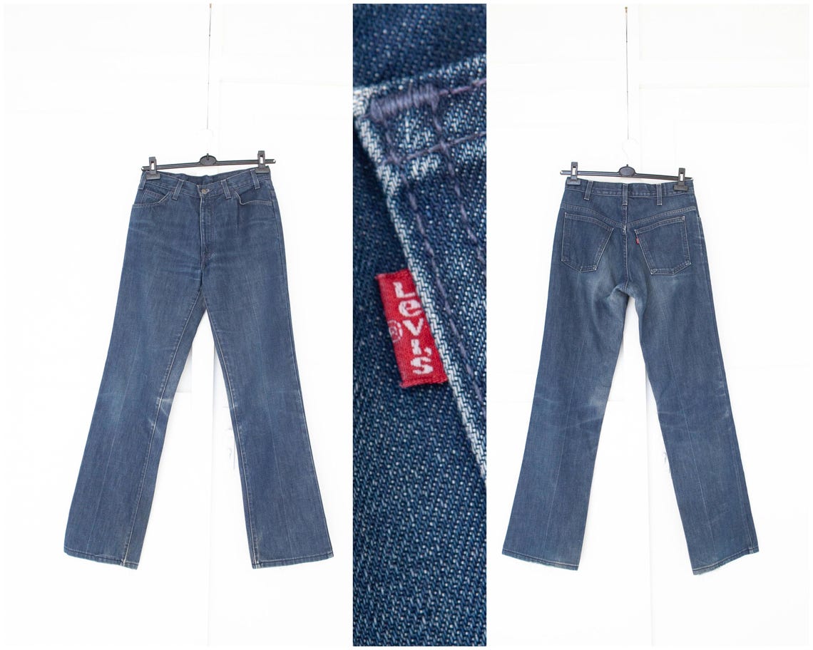 Levis STA-PREST jeans size 32x36, Vintage dark blue Levis denim pants men size S, women size M, Long worn in heavy denim 5 pocket jeans, foto 4 di 5