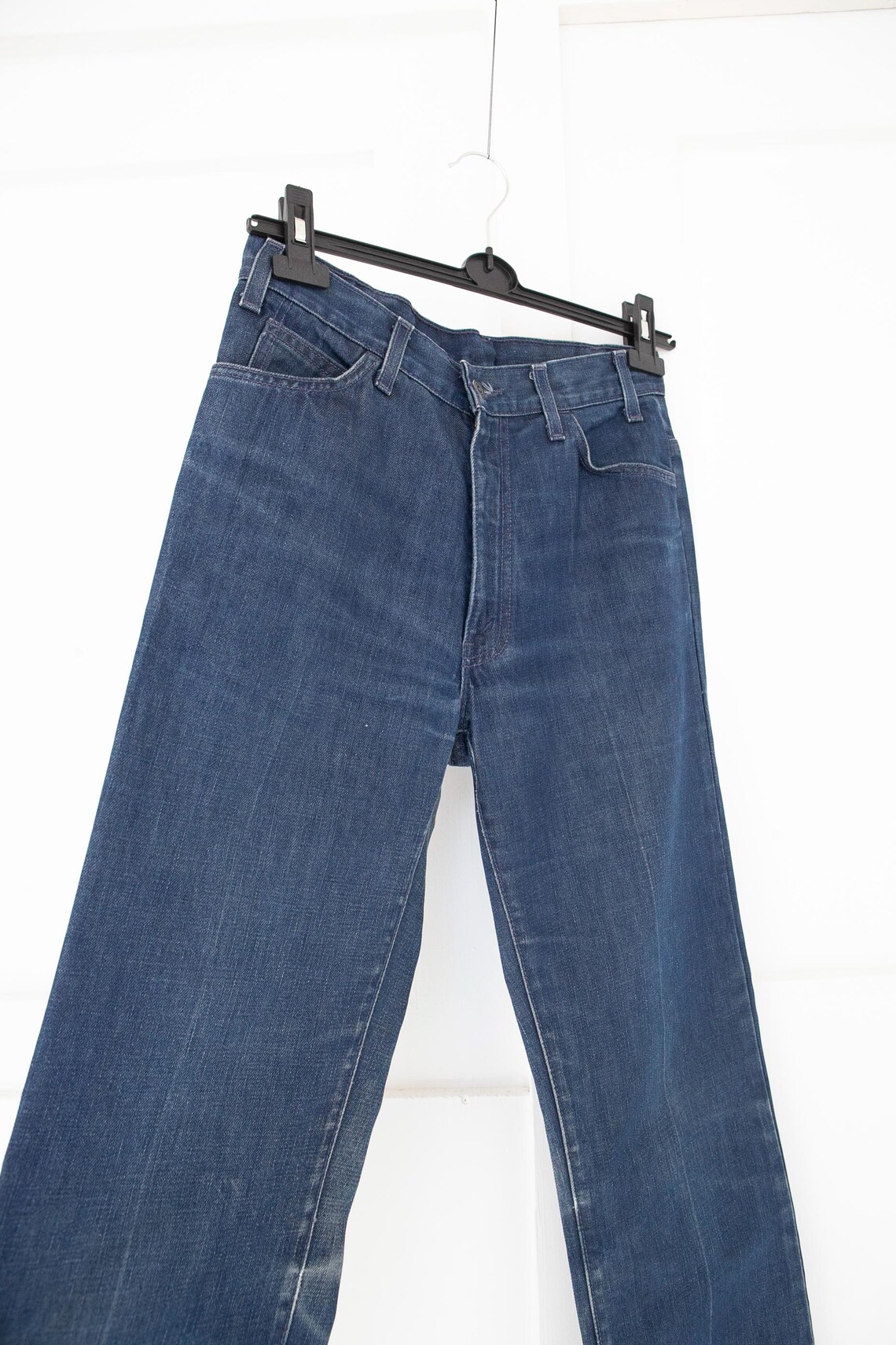 Levis STA-PREST jeans size 32x36, Vintage dark blue Levis denim pants men size S, women size M, Long worn in heavy denim 5 pocket jeans, foto 3 di 5