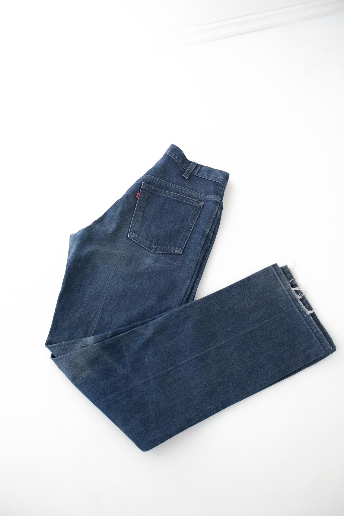 Levis STA-PREST jeans size 32x36, Vintage dark blue Levis denim pants men size S, women size M, Long worn in heavy denim 5 pocket jeans, foto 2 di 5