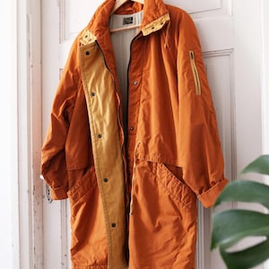 Y2K Burnt orange Parka women size L, Vintage Oversize jacket coat men size M, Baggy layered closure coat with pockets, lightly padded