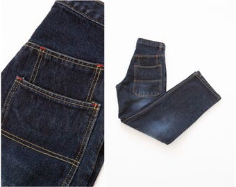 Vintage Y2K Carpenter Jeans W27 L30 | Dark Wash Skater Pants | Red Contrast Stitch Slouchy Utility Denim XS S
