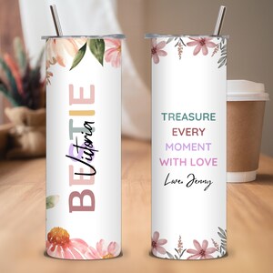 Personalized Bestie Floral Tumbler, Gifts Ideas For Female Friends, Small Gift Ideas For friends, Gift Ideas For Best Friend Birthday
