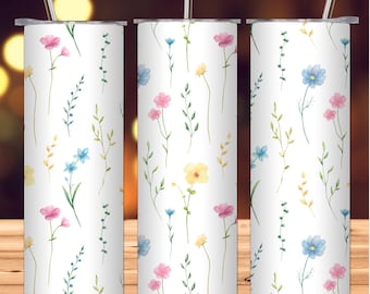 Floral Tumbler with Straw 20oz: Pink Flower Travel Cup