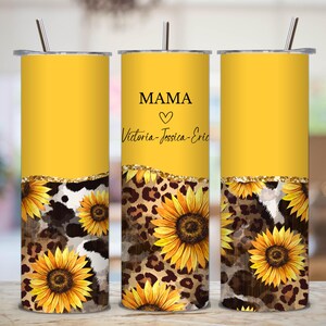 Personalized Floral Mom Tumbler Gift, Sunflower Leopard Print Mom Cup, Custom Mama Gift, Gift for Mother, First Mothers Day Gift