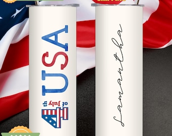 Personalized 4th of July Tumbler: Patriotic USA Stainless Steel Cup
