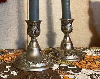 Vintage silver tone candlestick holders, set of 2