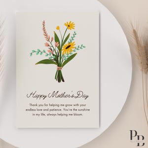 Mother's Day Card Printable | Thank You for Helping Me Grow | Floral Digital Card for Mom | Instant Download Gift | Appreciation Card