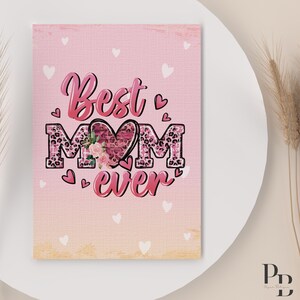 Cartão "A Melhor Mãe de Todos os Tempos" para Imprimir | Cartão de Dia das Mães com Corações Vermelhos | Cartão Digital Engraçado para Mãe | Download Instantâneo 5x7 | Ideia de Presente Fofa | Saudações