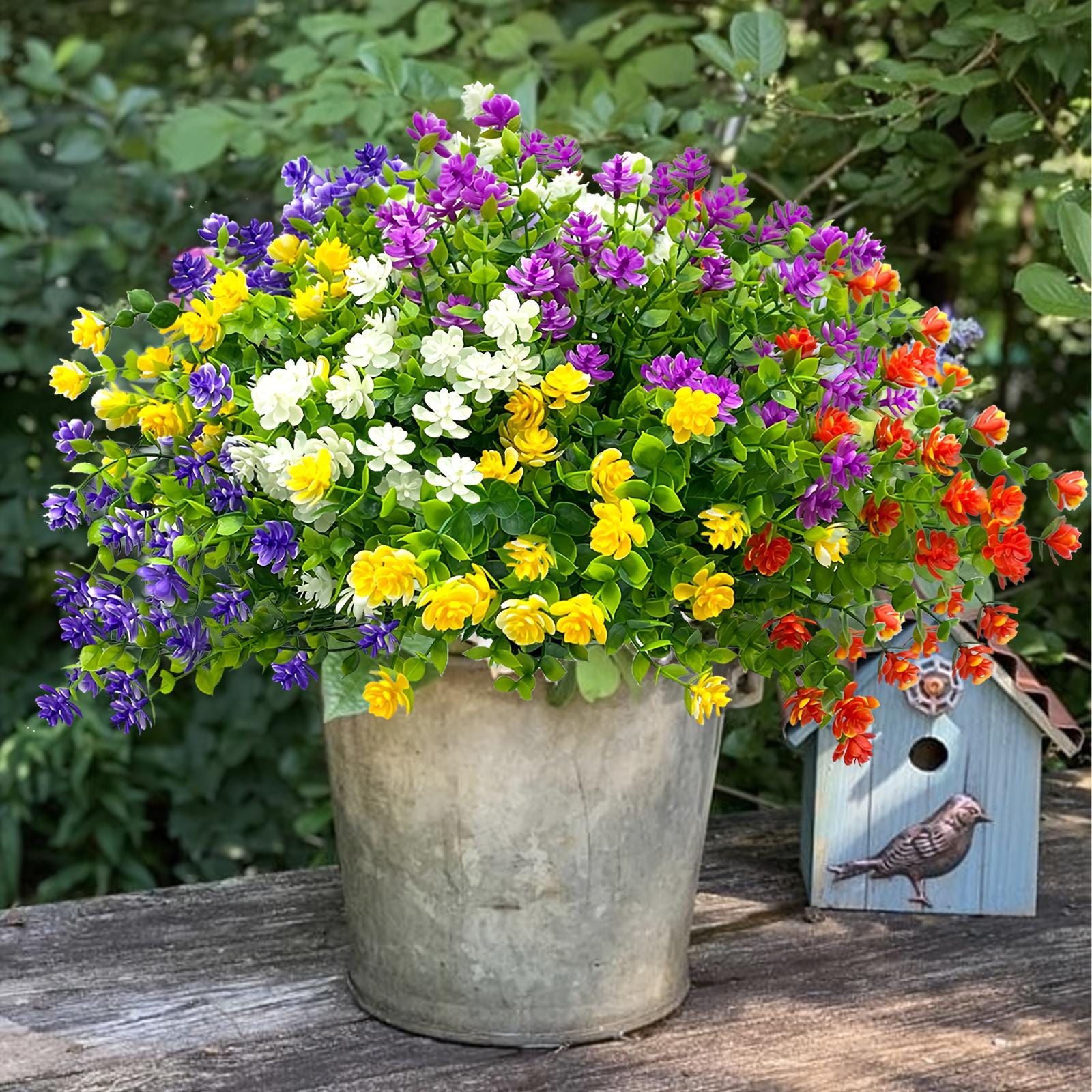 Artificial Flowers for Outdoors, 12 Bundles UV-Resistant Faux Fall Plants for Porch Patio Garden, Fake Flowers Outside for Home Yard Decor.