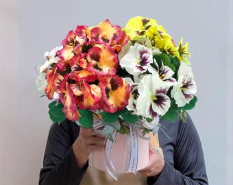 Artificial Pansy Flowers, 10 Bundles UV Resistant Faux Outdoor Flowers for Window Box, Porch Planter, Patio Decor