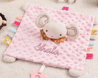 Gepersonaliseerde baby Lovey-veiligheidsdeken, aangepast babydekbed met naam, minky Dot sensorische veiligheidsdeken, babycadeau, comfortdier speelgoed