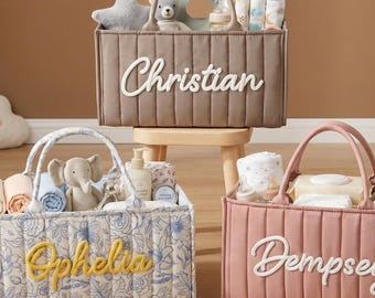 Cesta para pañales de baby shower, cesta de almacenamiento acolchada con nombre personalizado, bolsa organizadora personalizada para la habitación del bebé, regalo para recién nacido para niña o niño.