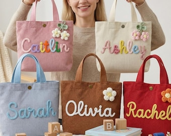 Personalisierte Cord Tote Handtasche, das Geschenk der Kinder, Name Tote Handtasche, Mädchen Geburtstagsgeschenk, Name der Kinderhandtasche, Muttertagsgeschenk