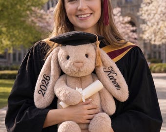 Personalized Graduation Bunny Plush,Graduation Gift,College Grad Gift, Bunny with Cap Diploma,Graduation Stuffed Animal