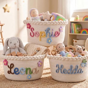 Custom Pet Toy Basket, Personalized Woven Rope Storage  Basket for Dog Cat Toys, Nursery Organizer,  Pet Gift Basket