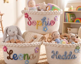Custom Pet Toy Basket, Personalized Woven Rope Storage  Basket for Dog Cat Toys, Nursery Organizer,  Pet Gift Basket