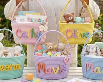 Personalized Rope Basket for Kids,Handmade Kids Basket,Custom Name Storage Basket,Nursery Organizer, Toddler Toy Basket, Baby Gift Basket