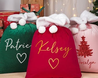 Personalisierter Weihnachtssack, Benutzerdefinierter Samt-Weihnachtsgeschenkbeutel, Weihnachtsgeschenkbeutel, Weihnachtsgeschenkbeutel, Familienweihnachtssack, Heiligabend