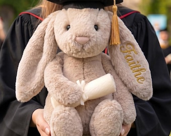 Personalized Graduation Bunny Plush,Graduation Gift for him,College Grad Gift, Bunny with Cap Diploma,Graduation Stuffed Animal
