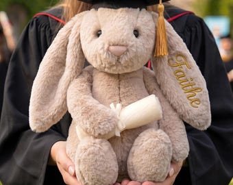 Personalized Graduation Bunny Plush,Graduation Gift for her,College Grad Gift, Bunny with Cap Diploma,Graduation Stuffed Animal