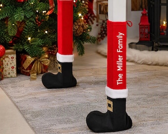 Personalisierte Tischbeinüberzüge für Weihnachten, Weihnachtsdekoration für den Essbereich, Tischbeinüberzug mit Weihnachtsmann-Motiv und individuellem Familiennamen, Weihnachtsdekoration für Zuhause