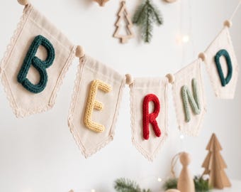 Personalized Christmas Name Banner, Custom Yarn Letter Garland for Kids Nursery Decor, Baby Christmas Gift, Holiday Wall Hanging