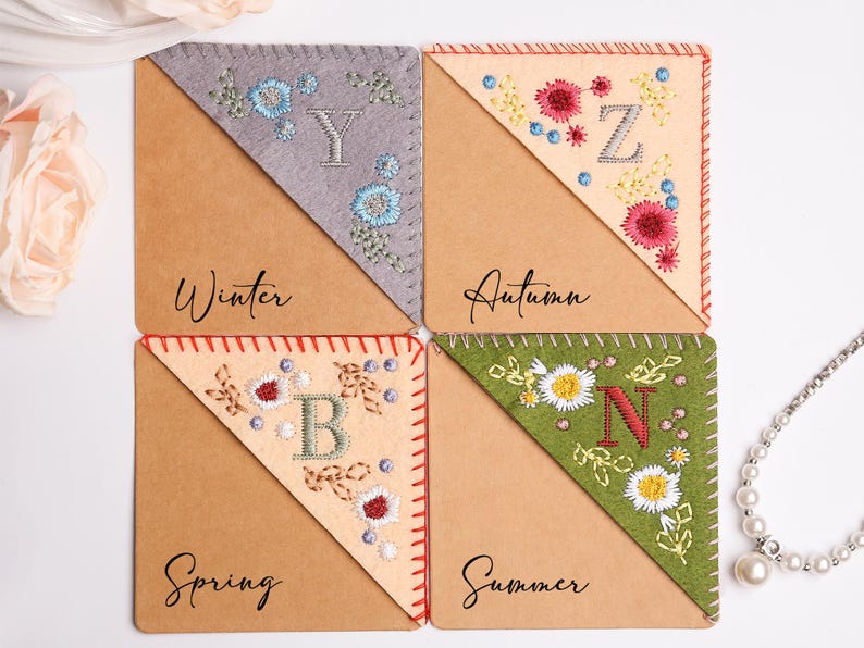 Personalized Hand Embroidered Felt Backing Corner Bookmark,felt ...