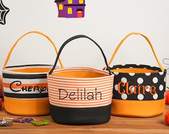 Cestas de Halloween personalizadas, cubos de dulces fantasma, cubo de dulces, cubo de Halloween con nombre bordado, cesta de Halloween para niños