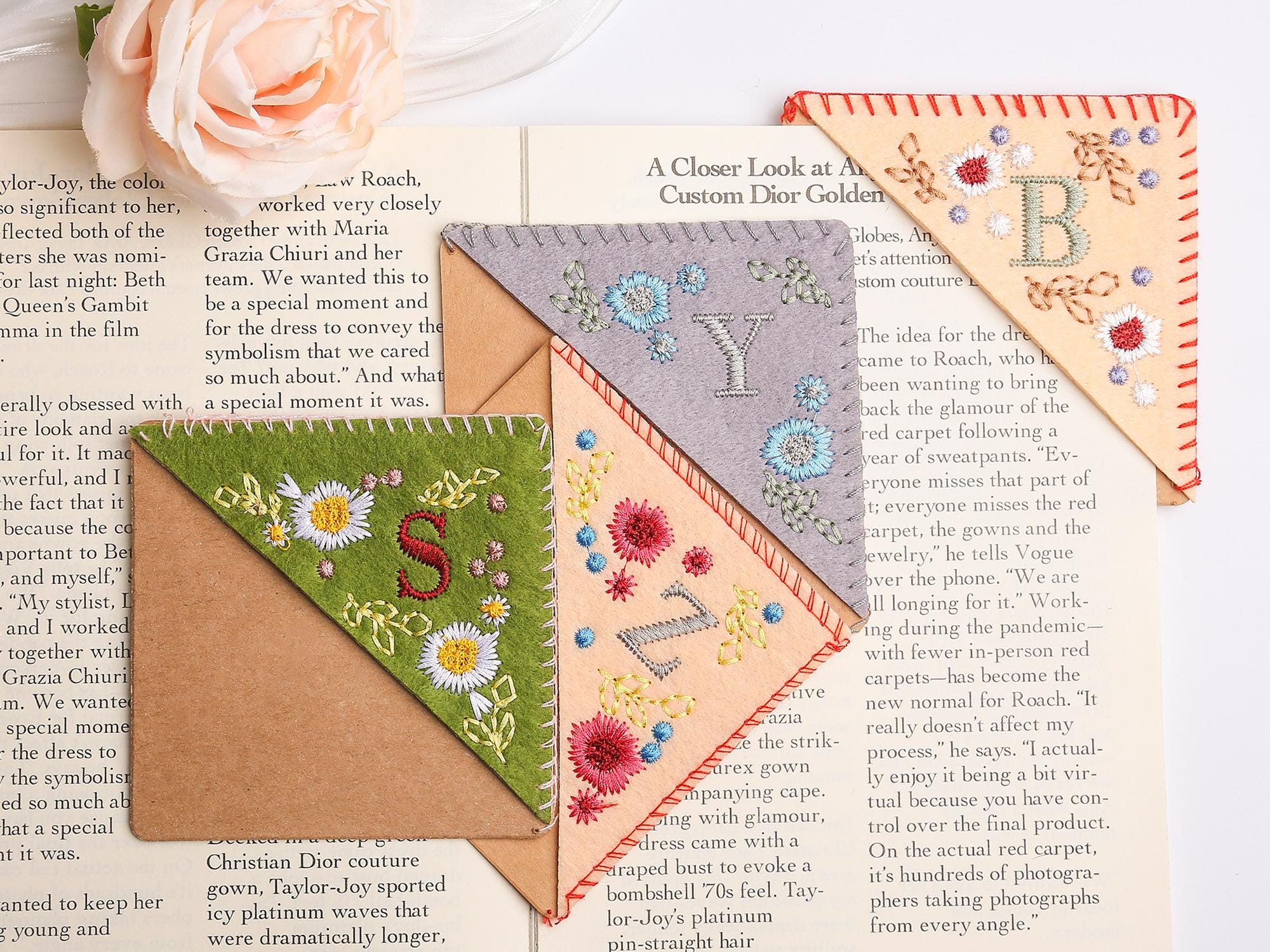 Personalized Hand Embroidered Felt Backing Corner Bookmark,felt ...