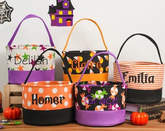 Personalized Embroidery Halloween Candy Bag,Halloween Basket,Trick-or-Treat Bucket,Goodie gift Bags,Custom Halloween Gift Kids,Halloween Bag