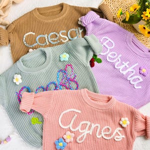 Custom Embroidered Baby Name Sweater,Personalized Hand Embroidered Name Baby Sweaters,Pink Baby Girls Sweater,Baby shower gift,Birthday Gift