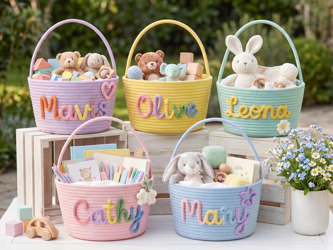 Easter Rope Personalized Easter Rope Basket for Kids, Custom Name Egg Hunt Basket ...