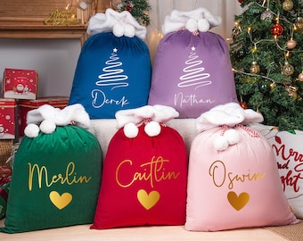 Personalized Santa Sack, Custom Velvet Santa Sack, Christmas Gift Bag, Holiday Gift Bag, Xmas Gift Bags, family Christmas Sack,Christmas Eve