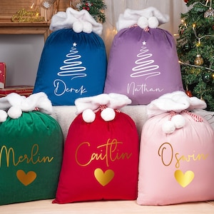 Personalized Santa Sack, Custom Velvet Santa Sack, Christmas Gift Bag, Holiday Gift Bag, Xmas Gift Bags, family Christmas Sack,Christmas Eve