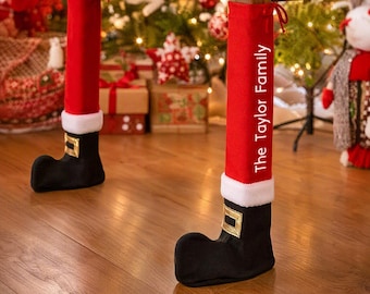 Custom Family Christmas Leg Covers, Personalized Santa Stocking Table & Chair Socks for Holiday Party, Family Dinner, Xmas Decor