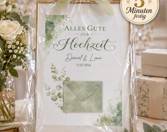 Personalisiertes Geldgeschenk zur Hochzeit zum Ausdrucken | Geschenk Eukalyptus Design | Download PDF