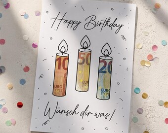 Geldgeschenk Geburtstag Kerzen Geldschein | DIY Geschenkidee zum Ausdrucken | Sofort Geschenk