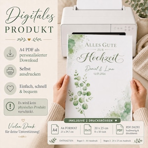 Personalisiertes Geldgeschenk zur Hochzeit zum Ausdrucken | Geschenk Eukalyptus Design | Download PDF image 3
