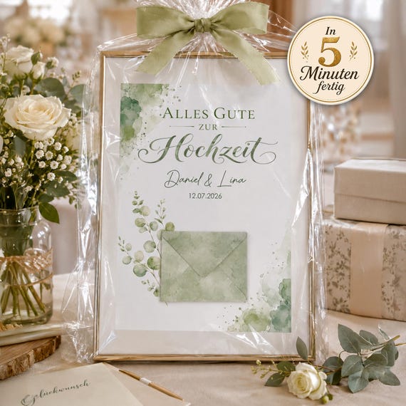 Personalisiertes Geldgeschenk zur Hochzeit zum Ausdrucken | Geschenk Eukalyptus Design | Download PDF