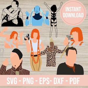 May include: A collection of vector illustrations featuring characters from a science fiction film. The images include stylized figures in various poses, with a pink circle that says "INSTANT DOWNLOAD" and the text "SVG - PNG - EPS - DXF - PDF" at the bottom.