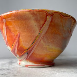Small bowl marbled drippy colored slip pour painting pottery fluid art ceramics porcelain vessel image 7