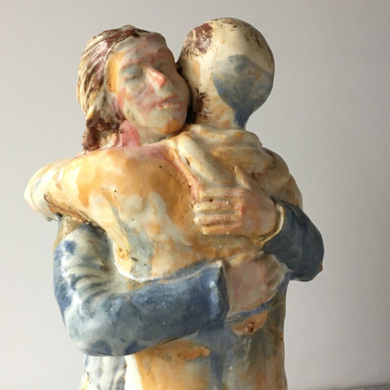 Hug Sculpture Ceramic Figure Art Couple of Friends Statue image 2