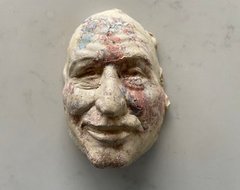 Ceramic Wall Art Mask of Jung, Sculpture Face Portrait Head of a Man, Colored Porcelain Slip on Stoneware