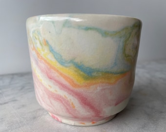 Marbled cup slip pour painting rainbow yunomi vessel full color spectrum porcelain drips pottery teacup