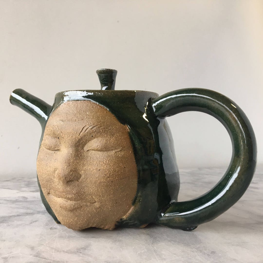 Teapot Face Sculpture Art Pottery Marbled Stoneware Agateware Etsy